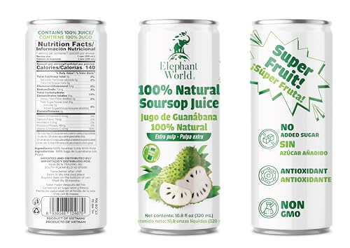 Image of Elephant World 100% Natural Soursop Guanabana Juice 10.8 oz (Pack of 6), Soursop