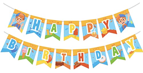 Treasures Gifted Officially Licensed Blippi Birthday Decorations - 1 Happy Birthday Banner - Blippi Birthday Party Supplies - Pre-strung Banner
