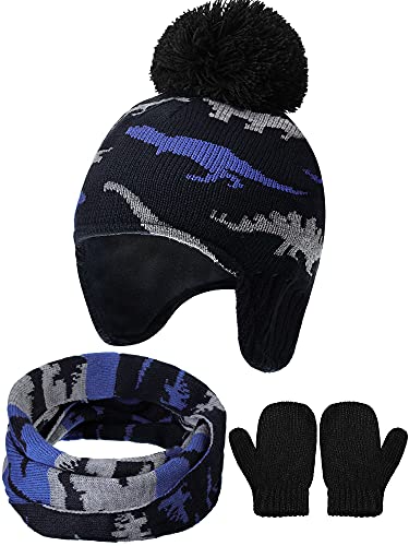 acrílico, vellón Gorro Bufanda Manoplas para Bebés (Azul Marino, Gris, Azul Claro, 2-3 años)