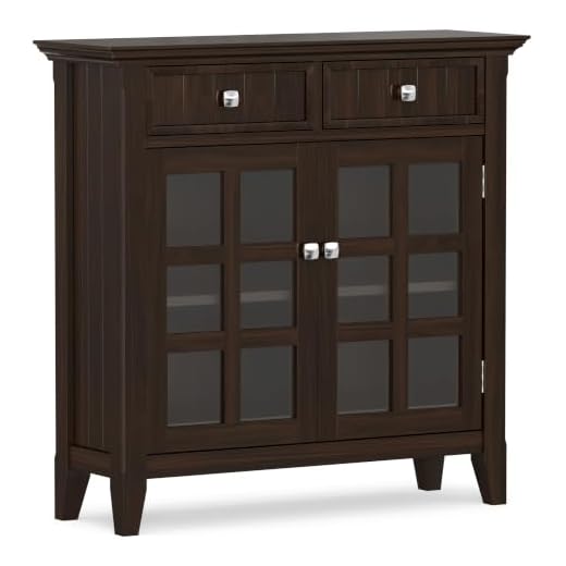 SIMPLIHOME Acadian SOLID WOOD 36 inch Wide Rustic Entryway Hallway Storage Cabinet in Brunette Brown, with 2 Drawers, 2 Doors and 2 Adjustable Shelves