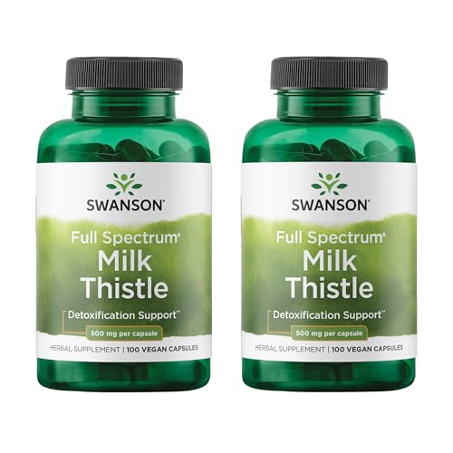 Swanson Full Spectrum Milk Thistle Liver Health Supplement for Adults Seeking Natural Detoxification and Antioxidant Support - 500 mg (100 Vegan Capsules, 2 Pack)