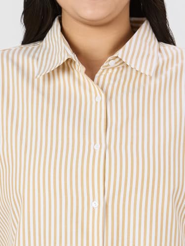 Image of Style Quotient Plus Women Blue and White Stripe Polycotton Regular Formal Shirt