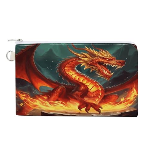 Dragon King in Fire Coin Purse Small Cash Coin Purse Pouch Mini Canvas Change Purse with Zipper Cute Coin Pouch Fashion Coin Wallet Slim Cash Change Wallet for Cards Keys Lipsticks
