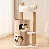 Kicari Modern Cat Tree for Indoor Cats Large Adult, 36in H Cat Tree Tower with Scratching Posts, Cozy Cat Bed Cave, Washable Cushions, Dangling Balls, Play&Nap Cat House Condo for All Breeds, Brown