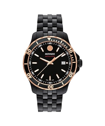 Movado Series 800 Men's Sport Watch - Swiss Quartz Movement, Stainless Steel Link Bracelet - 20 ATM Water Resistance - Luxury Fashion Timepiece for Him - Diver-Inspired - 42mm