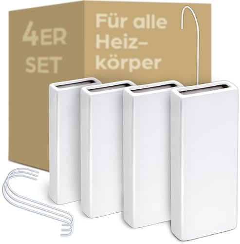 Praknu 4er Set Luftbefeuchter Heizung Keramik – Wasserbehälter Heizkörper | Spürbar bessere Luftfeuchtigkeit im Winter, energiesparend, mit flexiblem Aufhängehaken, gleichmäßige Ve