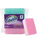 Fabuloso Scratch-Free Kitchen Dish Sponges, Rainbow Cellulose Scrubber Sponge with Scouring Pad for Dishes, Pots, Pans, Counters and Sinks, Tough on Messes, 4.25 x 2.75 x 1.25 in, 4 Count