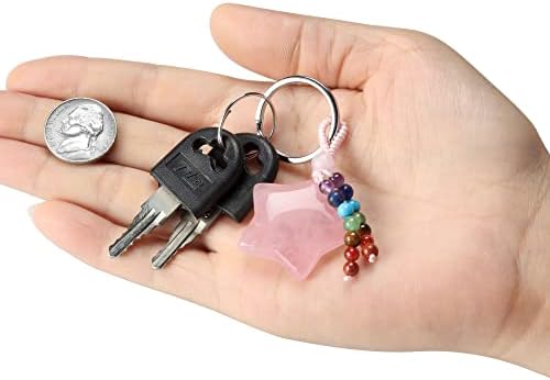 CrystalTears Rose Quartz Crystal Star Keyring Chakra Healing Crystal Gemstone Car Keyring Keychain for Women Girls Bag Charm Decor