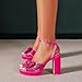 Amoji Women 4'' Block Platform Heels Sequin Bowknot Chunky Heeled Sandals Heels Prom Shoes Wedding Party 302F4 Fuchsia Pink Size 7.5 women