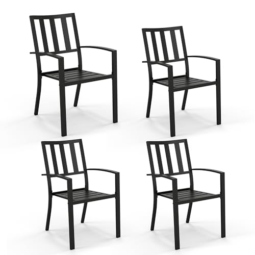 Image of PHI VILLA Stackable Patio Dining Chairs, Set of 4, Wrought Iron, Black | All-Weather, 25 inchD x 23 inchW x 35 inchH, Supports 300 lb, For Deck, Perfect for patio,porch,deck,