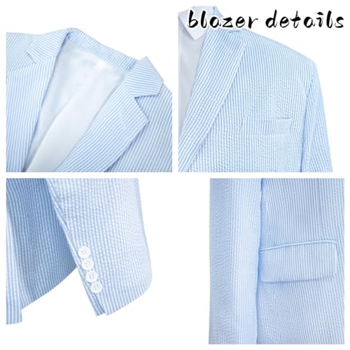 Men Seersucker Blazer Notched Lapel Flap Pocket Two Buttons Single Breasted Lightweight Double Vents4
