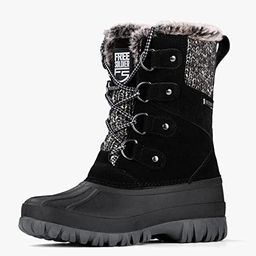 FREE SOLDIER Warm Fashion Cold Weather Waterproof Insulated Winter Snow Boots for Women(Black 10)