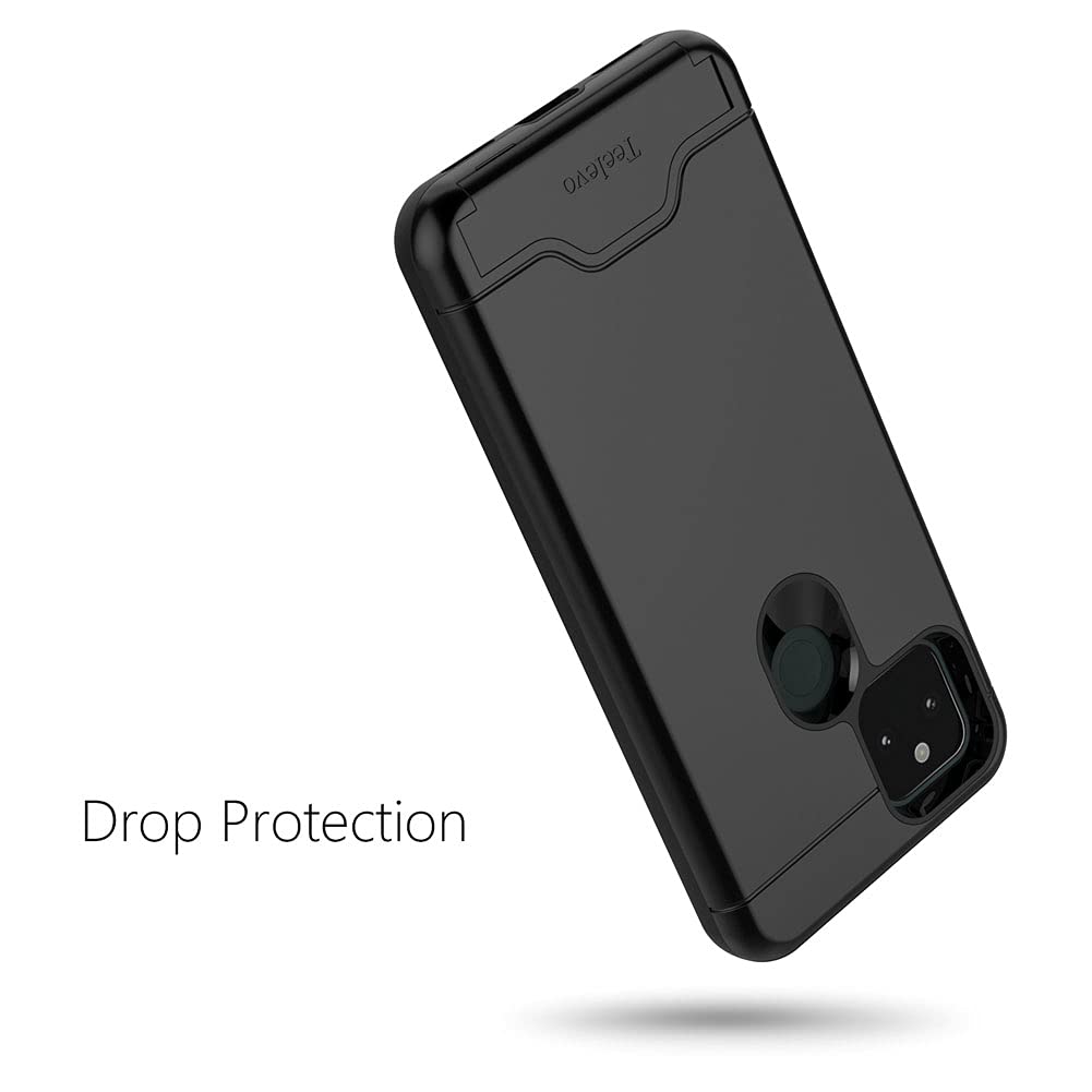 Teelevo Wallet Case for Google Pixel 5a 5G, Dual Layer Case with Card Slot Holder and Kickstand for Google Pixel 5a 5G - Black