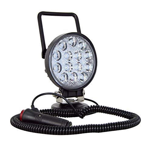 AUXTINGS 4 pouces Rond Portable LED Lampe De Travail 42W Offroad Projecteur Allume cigare Interrupteur avec Support de Base Magnétique pour SUV Remorque...