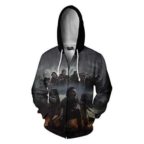 AYYOHON Mens 3D Printed Hoodie TWD Zombie Sweatshirt Skeleton Skull Hooded Zip Up Jacket Walking Cosplay Dead Pullover L