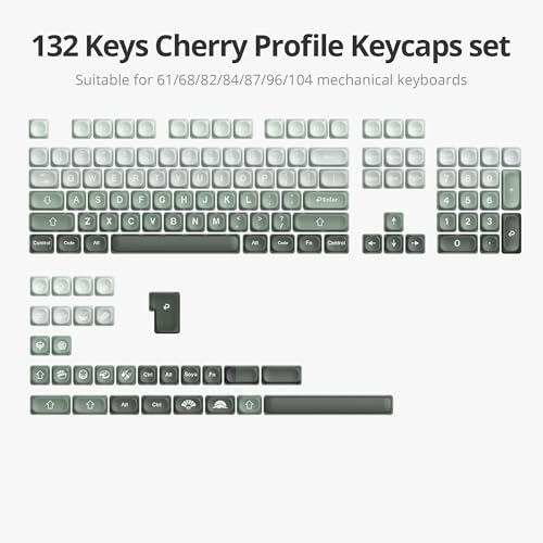 Image of Guffercty kred MOA Profile Keycaps Set 132 PCS, PBT Keycaps Compatible with Cherry MX Switch 60% 65% 75% 100% Mechanical Keyboards for Gaming & Office (MOA-Gradient Green)