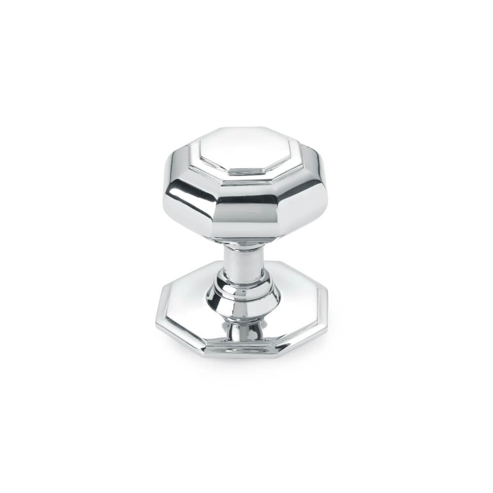 AB Hardware Solid Brass Octagonal Centre Door Knob 70mm – Polished Chrome Front Door Pull with Tiered Backplate