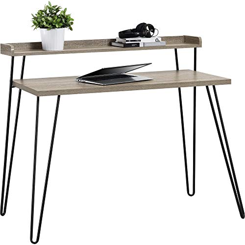 Ameriwood Home Haven Retro Computer Desk with Riser, Distressed Gray Oak