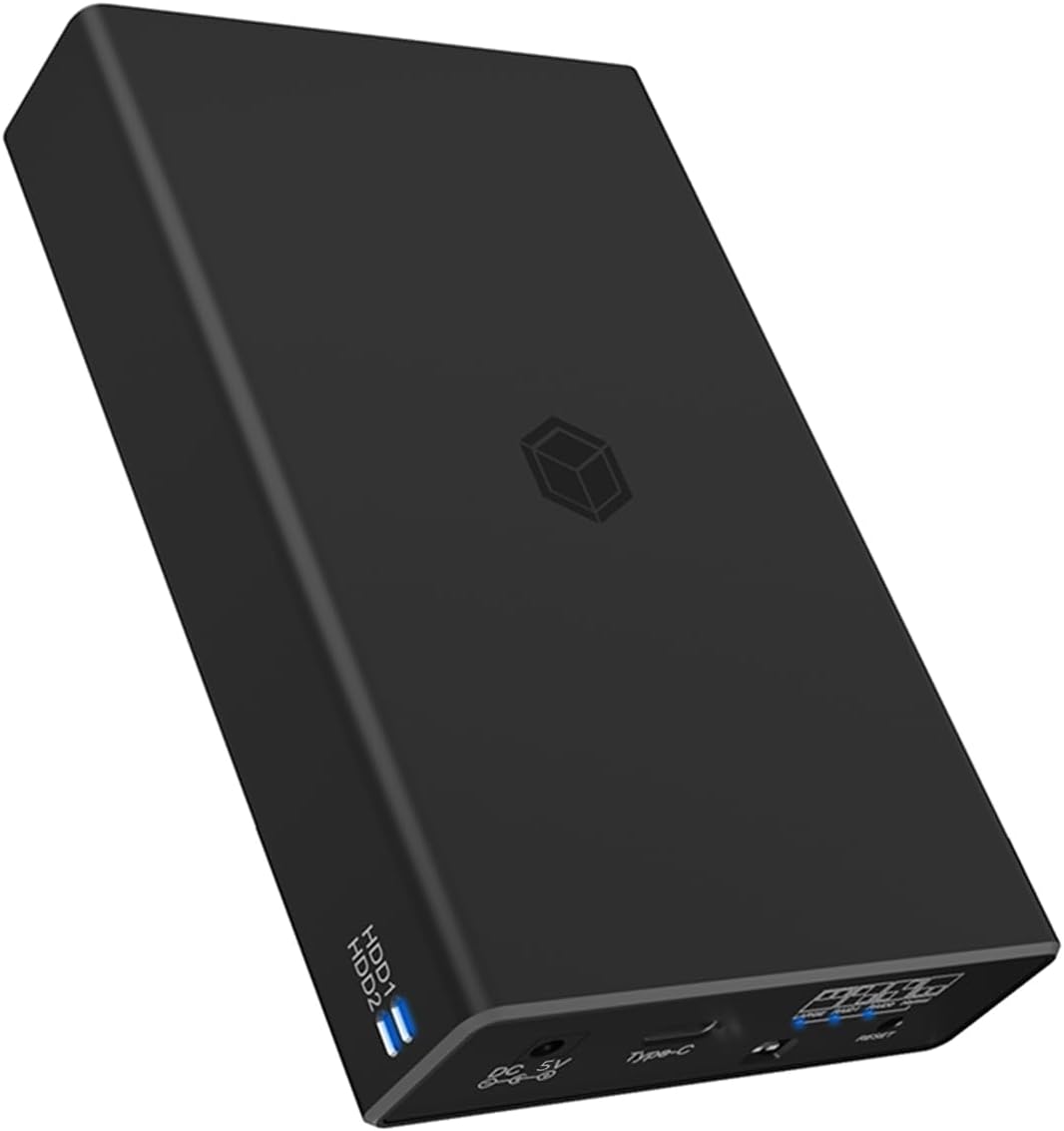 RAID IB-RD2253-C31 Enclosure for 2 x 2.5 Inch SSD & HDD, USB-C & USB-A Cable, USB 3.1 Gen2 (10 Gbit/s), Aluminium, Black,