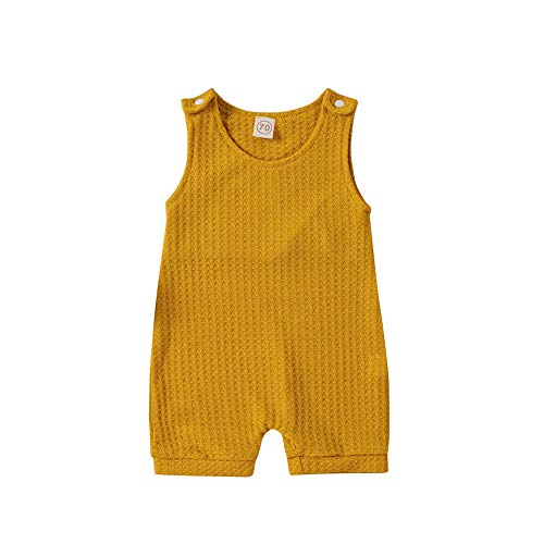 Image of BOUTIKOME Newborn Baby Boy Girl Romper Summer Solid Cotton Waffle Bodysuit Unisex Infant One Piece Sleeveless Jumpsuit