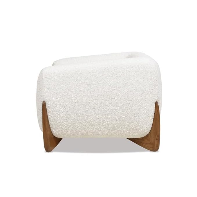 Image of Upholstered 3 Seater Sofa Three Seater Sofa with Wooden Legs for Living Room Hotels & Offices (One Seater Boucle White)