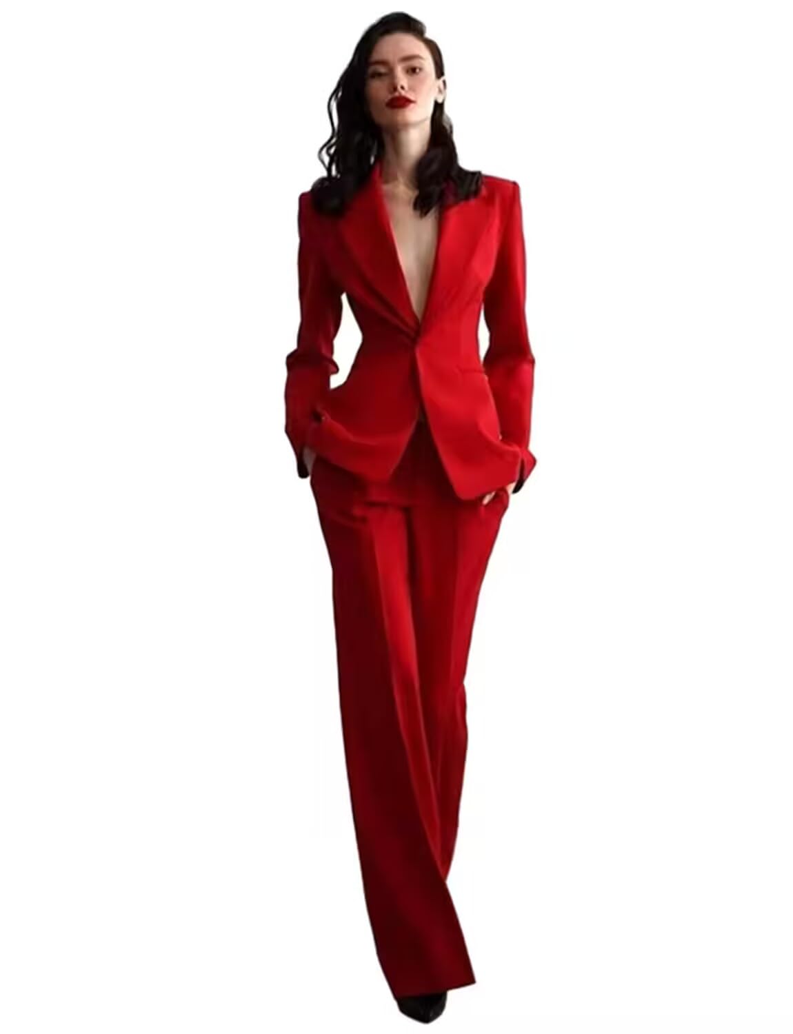 Mujeres Traje Notch Lapel Un botón Slim Fit Oficina de Negocios Esmoquin Chaqueta Pantalones Set
