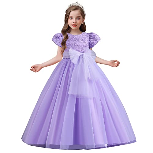 Robe de cérémonie blanche et violette style princesse