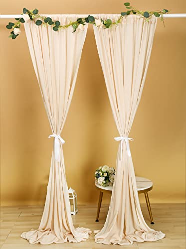Sherway 2 Panels 4.8 Feet X 10 Feet Cream Beige Thick Satin Wedding Backdrop Drapes, Non-Transparent Window Curtains For Party Ceremony Stage Decoration #TOP2