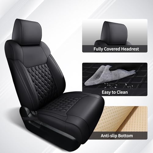Image of Huidasource Tacoma Seat Covers Full Set, Full Coverage Leather Truck Seat Cushion Cover Custom Fit for 2005-2015 Double & Crew Cab 2nd Gen Toyota Tacoma Base Prerunner SR5 Limited(Full Set /Black)