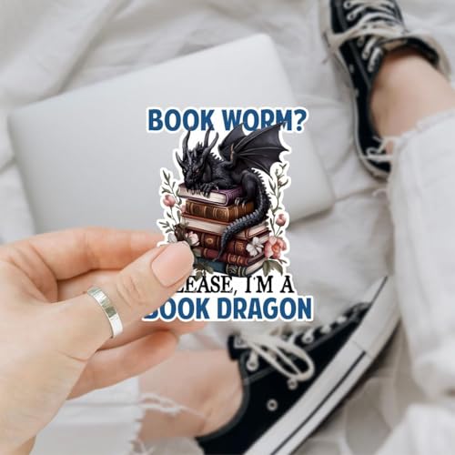 Image of (3PCs) Bookworm Please I Am A Book Dragon Sticker, Fantasy Books Stickers for Kindle Adult, Bookworm Stickers, Books Lover Gifts for Laptop Water Bottle Phone Car Helmet 3 inch (Normal, 5in)