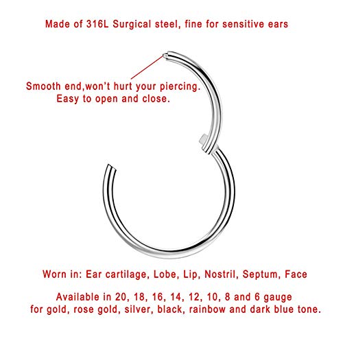 Image of FANSING Men Women 316L Surgical Steel Hinged Nose Rings Hoop for Nostril Septum Cartilage Helix Daith Tragus Rook Conch Lip Ear Lobe Piercings