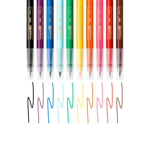 Caneta Hidrográfica BIC Intensity Brush Pens, Ponta Pincel, Traço Fino ou Grosso, pacote com 10 unid