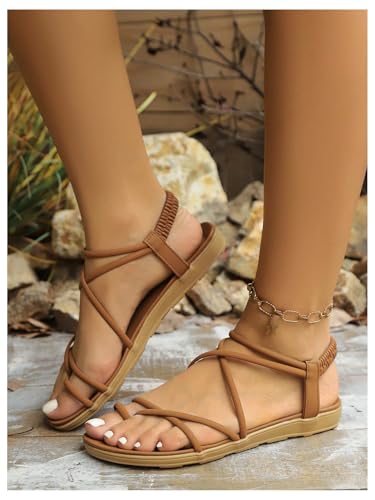 GORGLITTER Women's Strappy Flat Sandals Open Toe Dressy Summer Beach Thong Slides4