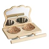 Mangeoire pour oiseaux avec perchoir et miroir - Accessoire amusant pour cage à perroquets - Miroir avec mangeoires - Support pour perchoirs, perruches, perruches, tourterelles
