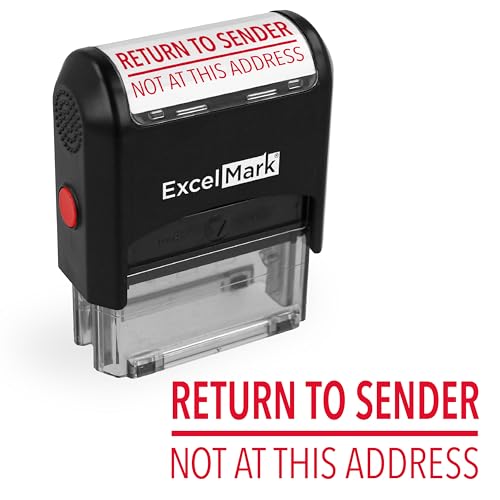 ExcelMark Self-Inking Rubber Stamp - Return to Sender Not at This Address - Red Ink (Medium)
