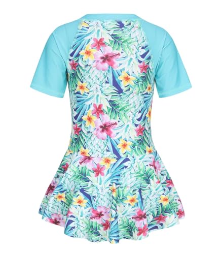 Image of Girls One Piece Swimsuits Short Sleeve Swim Dress for Girls Hawaiian Skirted Bathing Suit Summer Swimwear 3-16 Years