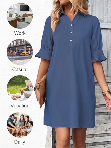 Image of FENSACE Womens Casual Shirt Dress Ruffle Sleeve Button Down Shift Summer Dresses with Pockets