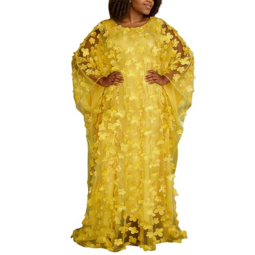 Robe Africaine imprimée avec col bateau et appliqués en mousseline légère