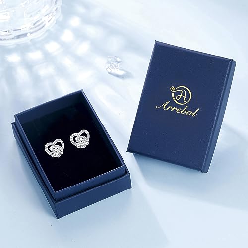 Arrebol Hund Welpen Ohrringe 925 Sterling Silber Damen Herz Ohrstecker Haustier Liebhaber Original Schmuck Für Frauen Schwester Freundin Mutter Tochter Geschenk
