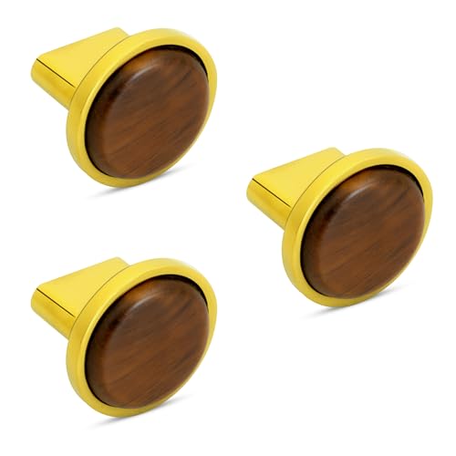 Image of Plantex Knobs for Drawer /Round Drawer Knobs /Knobs for Cabinets /Pull-Push Knobs for Kitchen /Bedroom Drawer - Pack of 3 (Small, Gold & Wood)