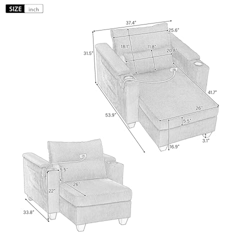Sillón chaise lounge convertible beige miniatura 2