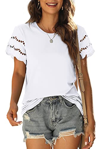 Womens Lace Short Sleeve T Shirts Summer Tops Loose Casual Tee Shirt4