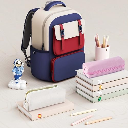 Image of SenseYo 2 Pack Small Pencil Case Pouch Bag Box Stationery Storage Organizer with Zipper for Teen and Adult (Pink & Beige)