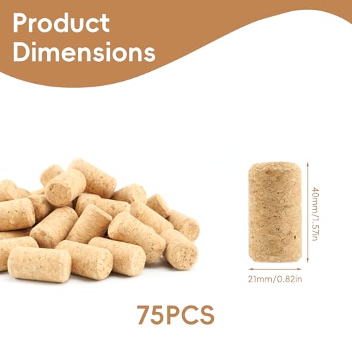 75 Stück Weinkorken zum Basteln, Flaschenkorken, Natur Weinflaschenverschluss, Naturkorken Weichholz Korken für Flaschen, Bastelkorken für Bierflaschen Champagnerflaschen DIY Dekorieren(21 x 40mm)