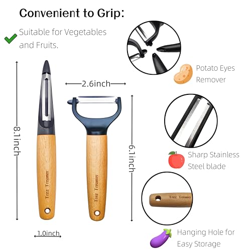 Trez Treamer VEGETABLE PEELERS For Kitchen, Super Sharp Wooden Potato Peeler Set Apple Cucumber Carrot Fruit Potatoes Veggie Peeler Bulk thumb #3