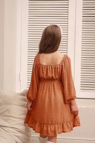 GRACE KARIN Girls Ruffle Tiered Dress Long Sleeve Swiss Dot Flowy A-Line Dress 6-14Y4