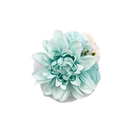 Abbie Home Boutonniere Wrist Corsage Set for Prom Wedding Party Dahlia Flower Decoration-Blue