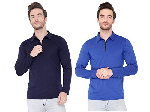 Image of Men's Cotton Blend Full Sleeve Zip Neck Polo T-Shirt (Pack of 1)
