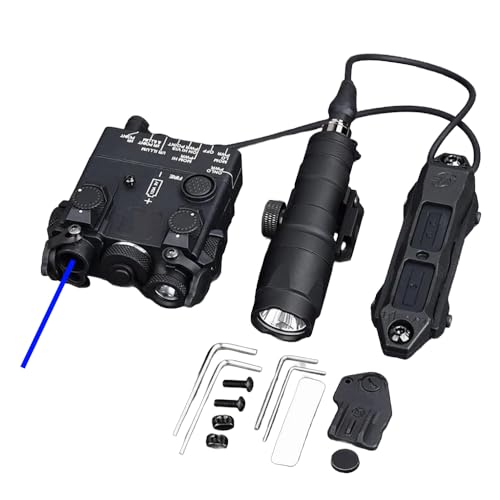 Nylon DL-A2 Box Aiming Laser Sights(with Blue Laser+IR Laser+Flashlight&Mount),& M300A Strong LED White Flashlight,& Modular Dual Wire Remote Pressure Switch(SF+2.5 Plug) Combo,Black