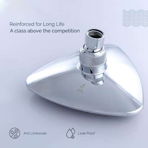 Image of JAL Overhead Shower Triangle shaped 6.5 inch | Fixed Mounted | Rain Shower head for bathroom ABS Plated Spray with Silicon Nozzle | With Rubit Cleaning System| Chrome Finish | Jal Shower